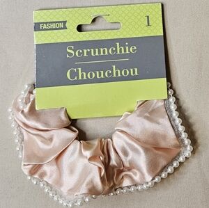 2/$5 Satin Scrunchie with Faux Pearl Trim NWT